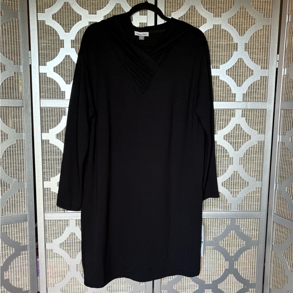 NWT Calvin Klein Black Long Sleeve Cowl Neck Dress